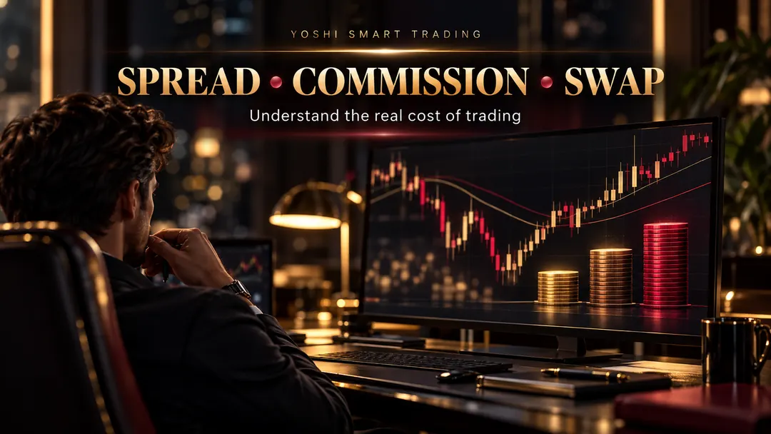 Minh họa ba thành phần spread, commission và swap trong tổng chi phí giao dịch